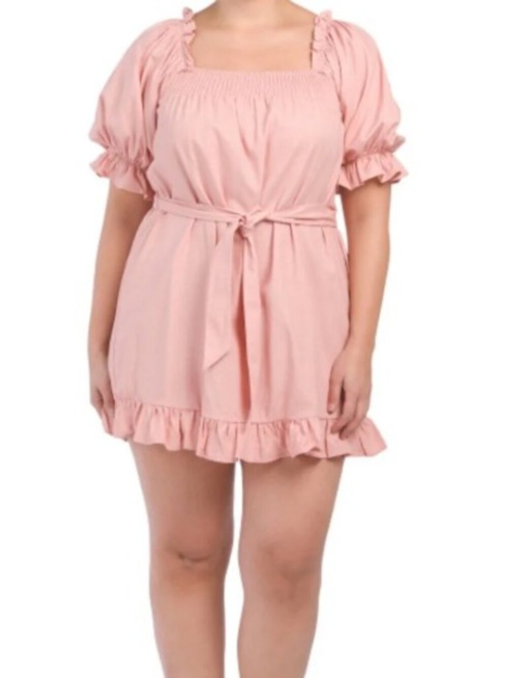 Eloquii Blush Pink Smocked Front Ruffle Linen Mini Dress